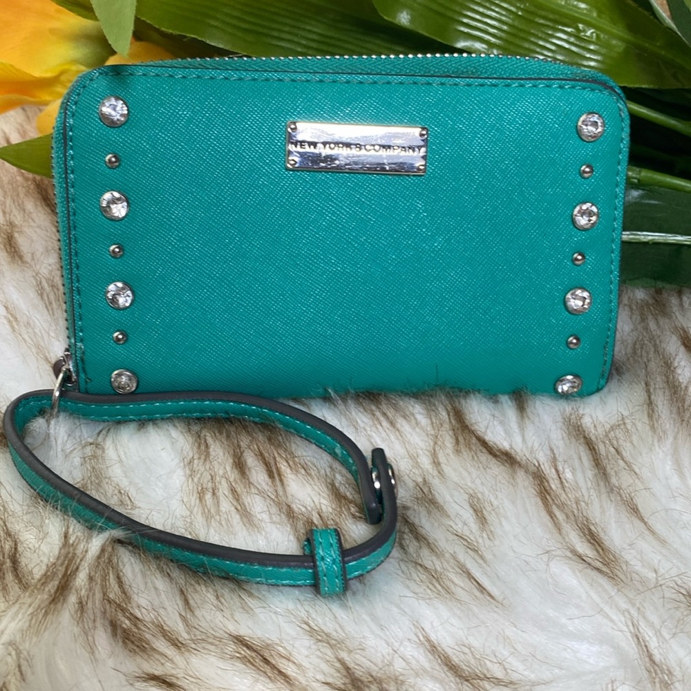 New York & Company studded teal wallet wristlet